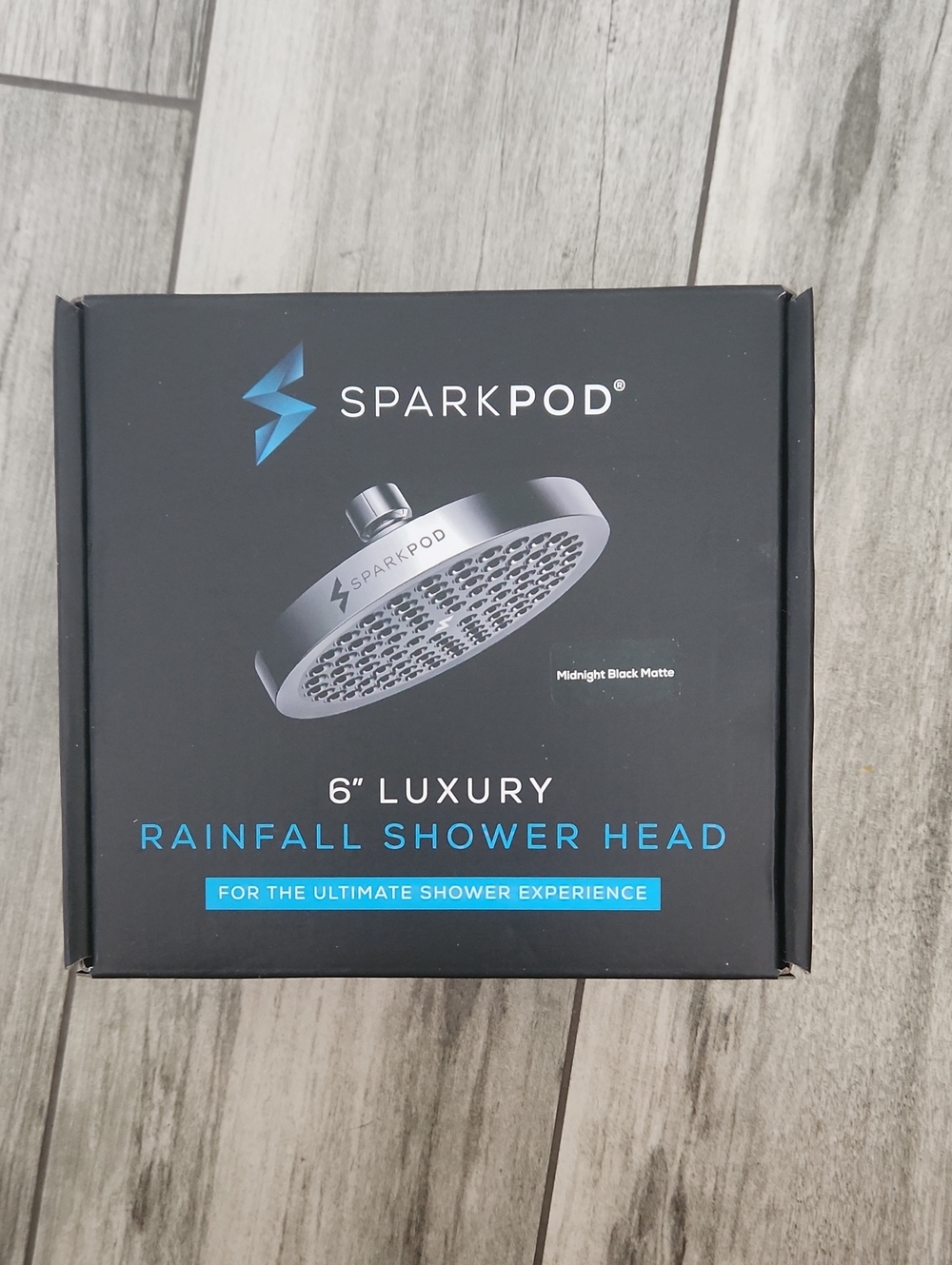 SparkPod 6" Luxury Rainfall Shower Head – Midnight Black Matte – New in Box
